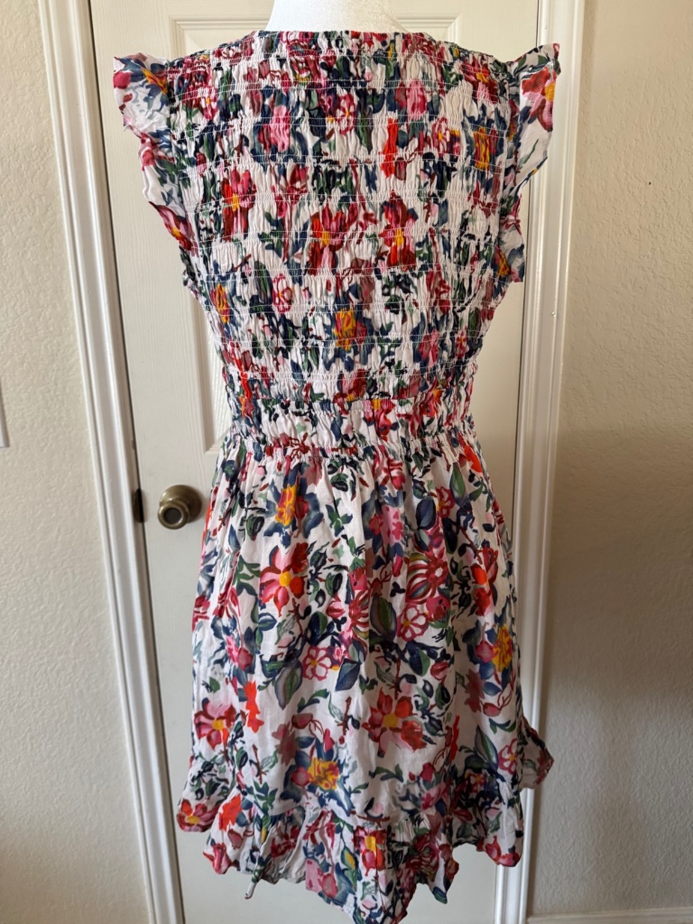 By Anthropologie Floral Smocked Mini Dress | Size M Ruffle cotton Multicolor - Picture 4 of 9